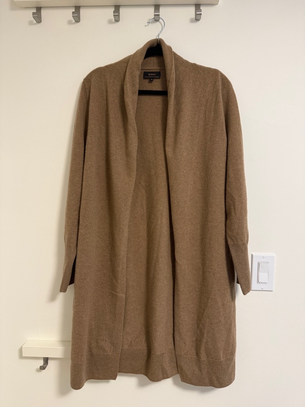 Quince Mongolian Cashmere Open-Front Long Women's Cardigan - Camel Brown